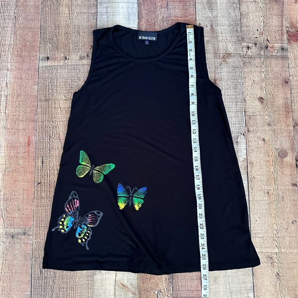 The pyramid collection black with butterfly print sleeveless tunic top women's x - Picture 5 of 7